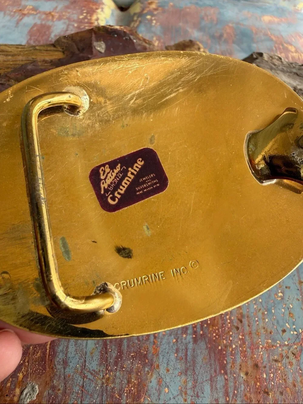 Vintage Crumrine Bronze Western Two Tone Initial A Belt Buckle Engraved Gold Sil